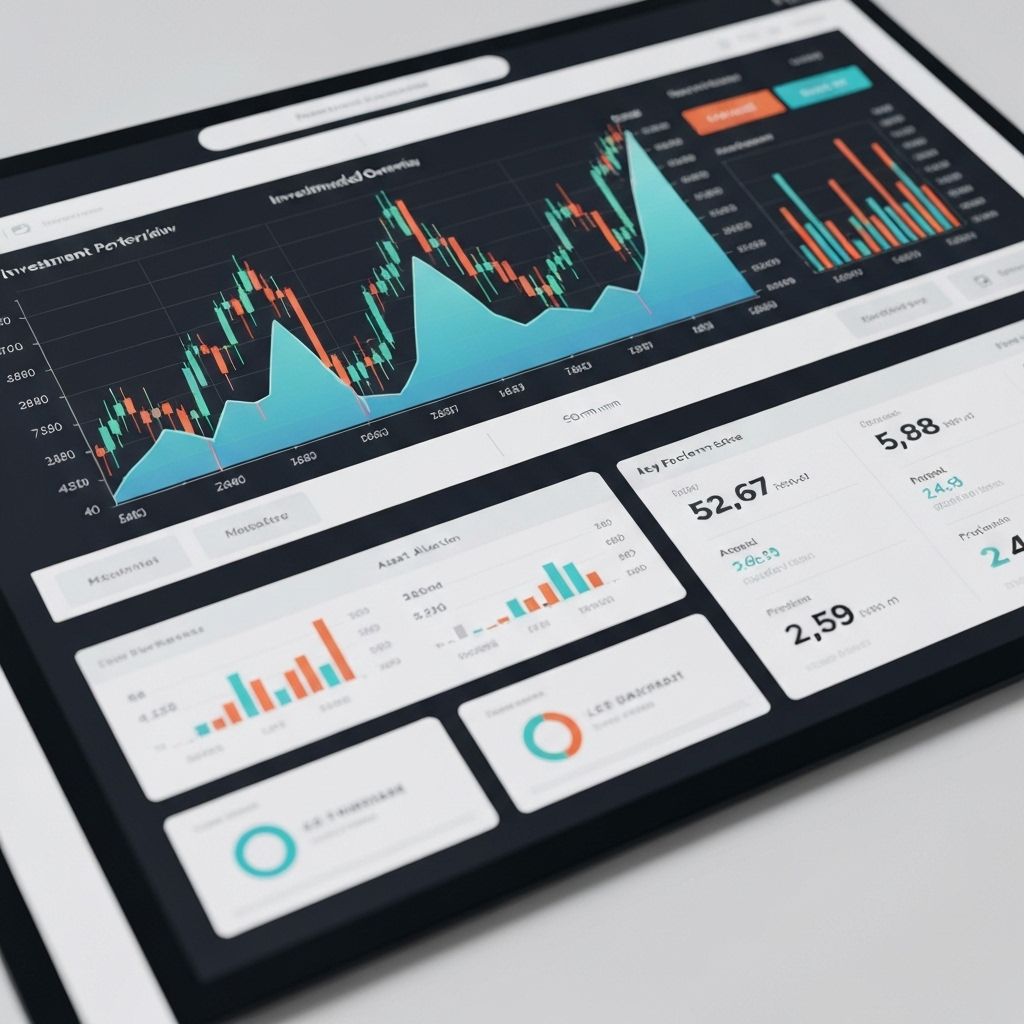 Investment dashboard showing portfolio growth and market analysis